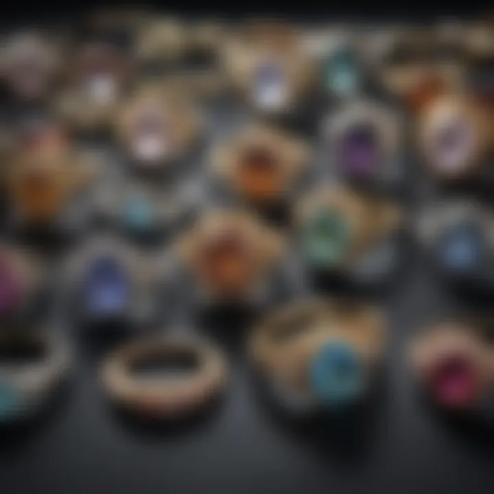 An assortment of vintage rings displayed on a velvet background