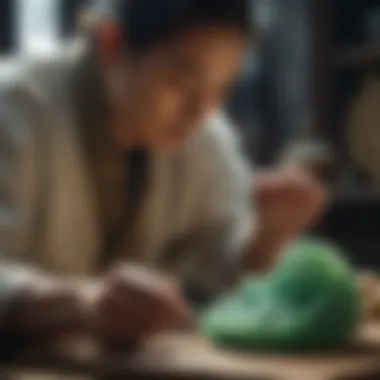 Traditional Jade Carving Techniques Artisan skillfully carving jade, illustrating traditional techniques