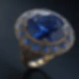 A stunning bright blue sapphire displayed on a velvet background