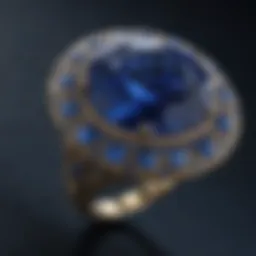 A stunning bright blue sapphire displayed on a velvet background
