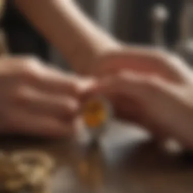 A person gently cleaning a citrine crystal ring, showcasing care techniques