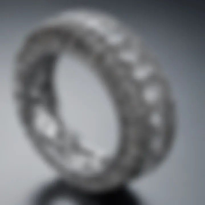 Close-up of a diamond eternity band showcasing intricate settings