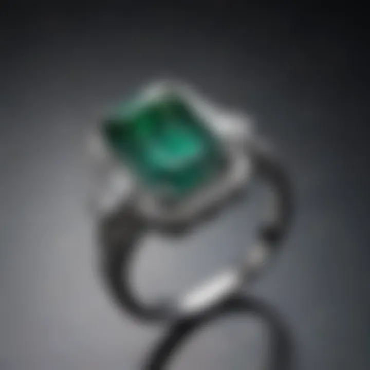 An elegant four carat emerald cut engagement ring being admired