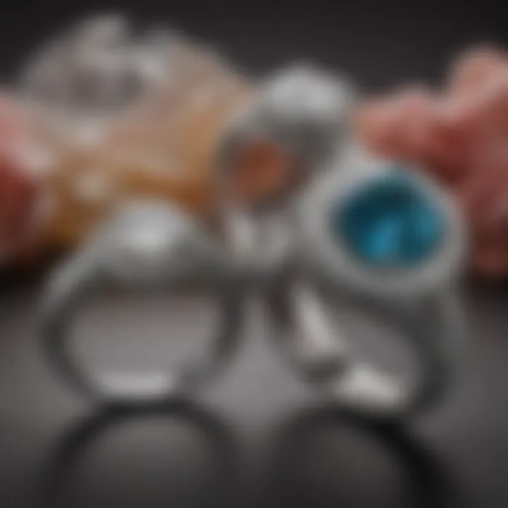 A collection of various extravagant engagement ring styles on a velvet surface