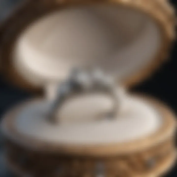 A luxurious engagement ring displayed in an elegant box, highlighting its brilliance