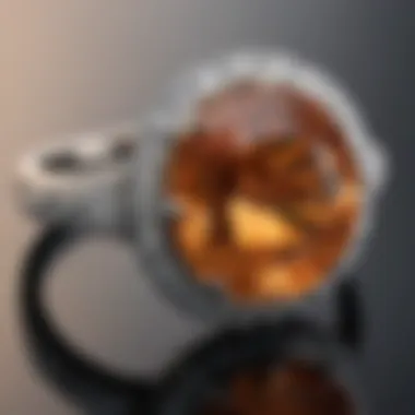 A close-up of a topaz ring with care instructions and maintenance tips.