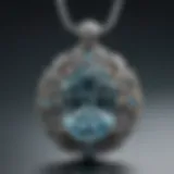 Close-up view of a sterling silver aquamarine pendant showcasing its intricate design