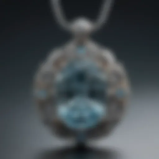 Close-up view of a sterling silver aquamarine pendant showcasing its intricate design