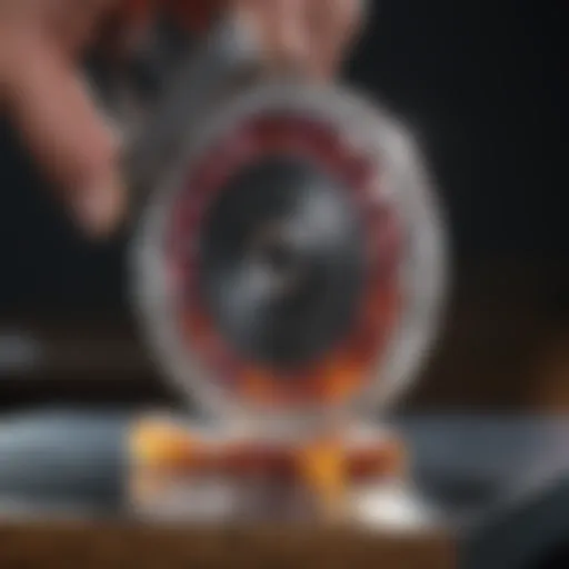 Close-up of a lapidary saw in action, showcasing precision cutting of a gemstone