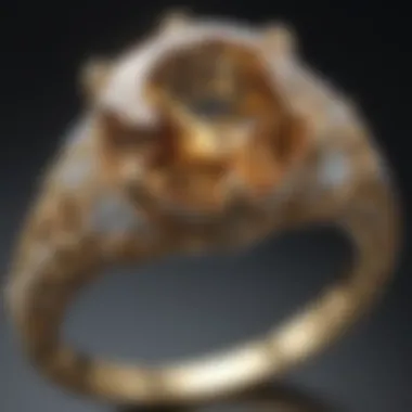 Close-up of a gold diamond ring reflecting light