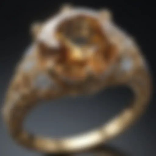 Close-up of a gold diamond ring reflecting light