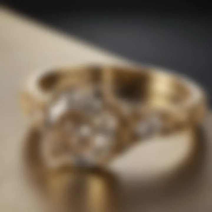 A sparkling gold diamond ring displayed on a soft cloth