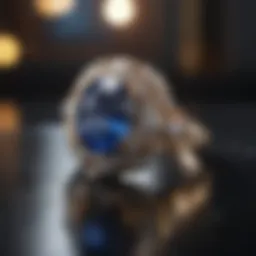 Elegant sapphire engagement ring displayed in a luxurious jewelry store