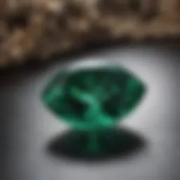 Close-up view of a high-quality emerald stone showcasing its vibrant green hue