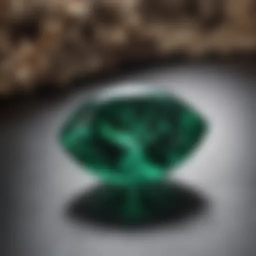 Close-up view of a high-quality emerald stone showcasing its vibrant green hue