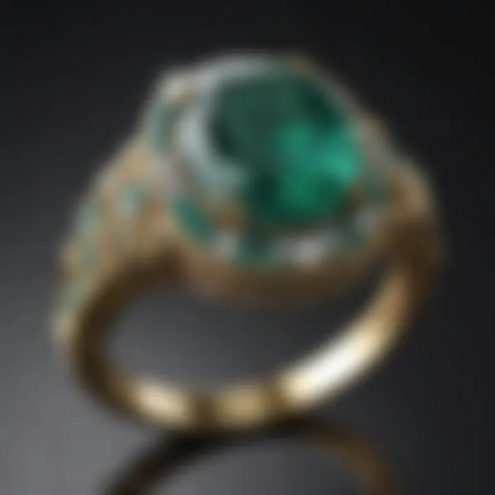 A beautifully crafted emerald ring set against a luxurious background