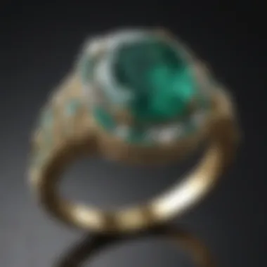 Elegant Emerald Ring A beautifully crafted emerald ring set against a luxurious background