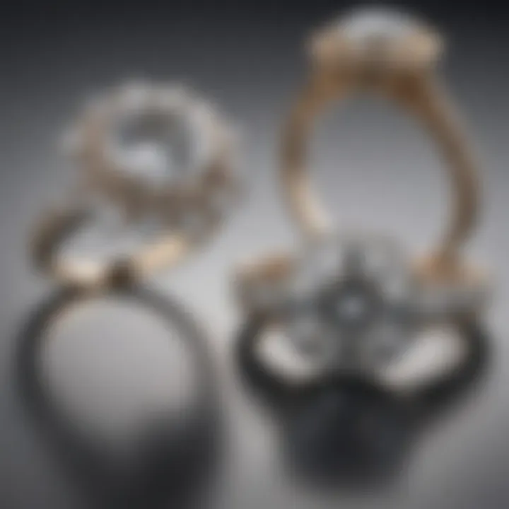 Side-by-side display of moissanite ring and diamond ring