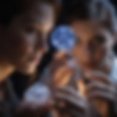 Gemologists at Work with UV Light Gemologists examining a diamond under UV light