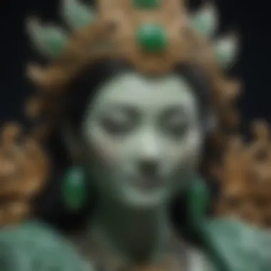 Intricate Carvings of Jade A close-up view of a beautifully carved jade statue showcasing intricate details