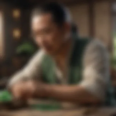 Artisan Crafting Jade An artisan skillfully shaping jade, illustrating craftsmanship
