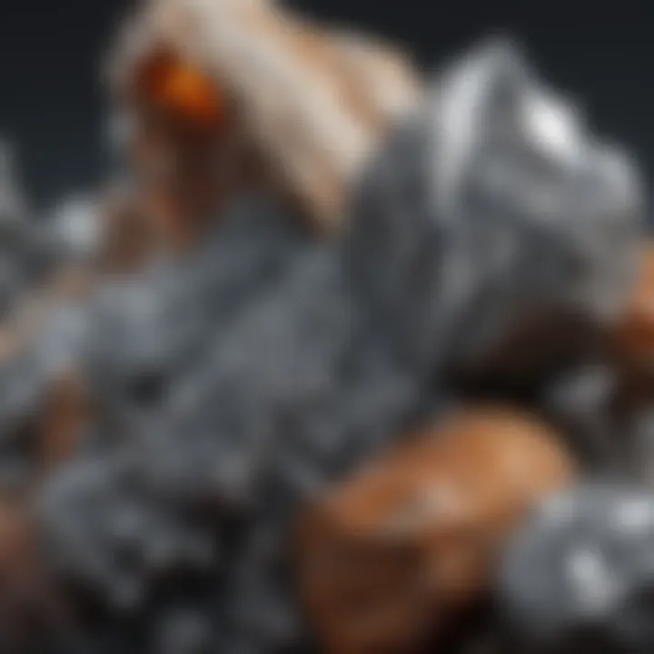 A geological display illustrating the formation of grey stone crystals in nature