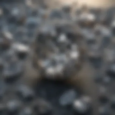An artistic arrangement of grey stone crystals in a jewelry setting