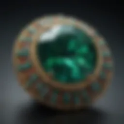 Close-up of an emerald gemstone showcasing its vivid green color and clarity
