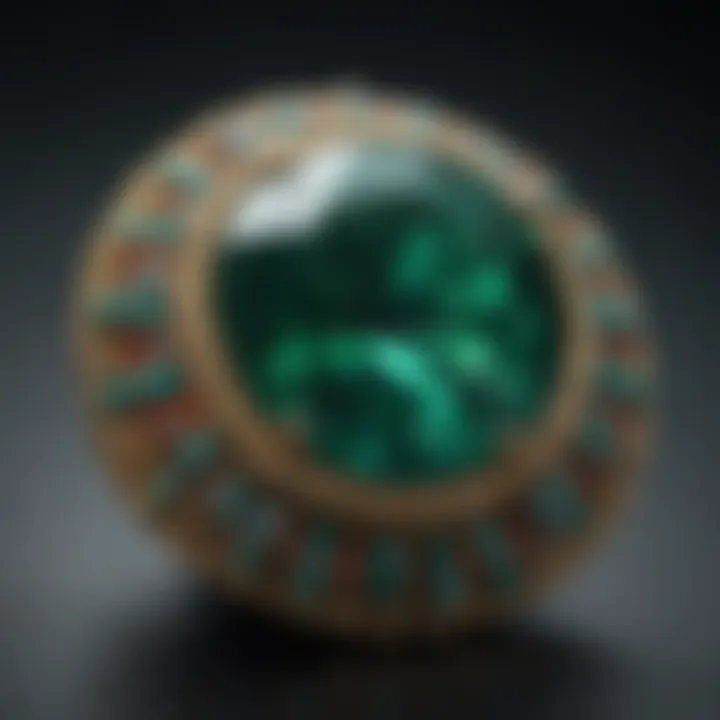 Close-up of an emerald gemstone showcasing its vivid green color and clarity