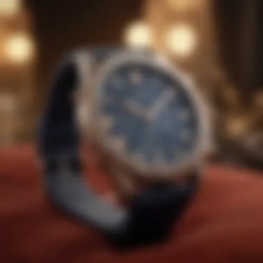 An exquisite luxury watch displayed on a velvet cushion.