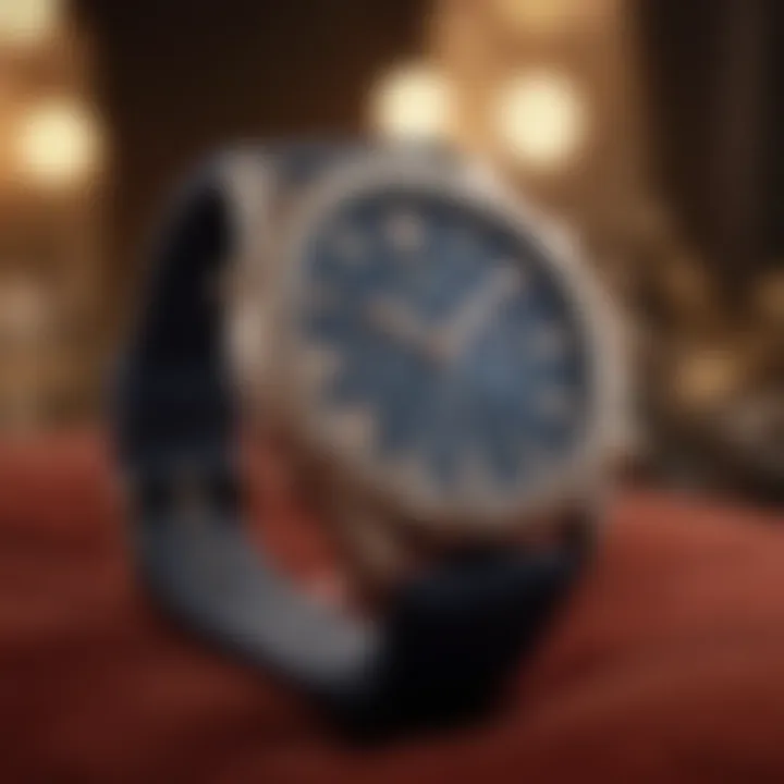 An exquisite luxury watch displayed on a velvet cushion.