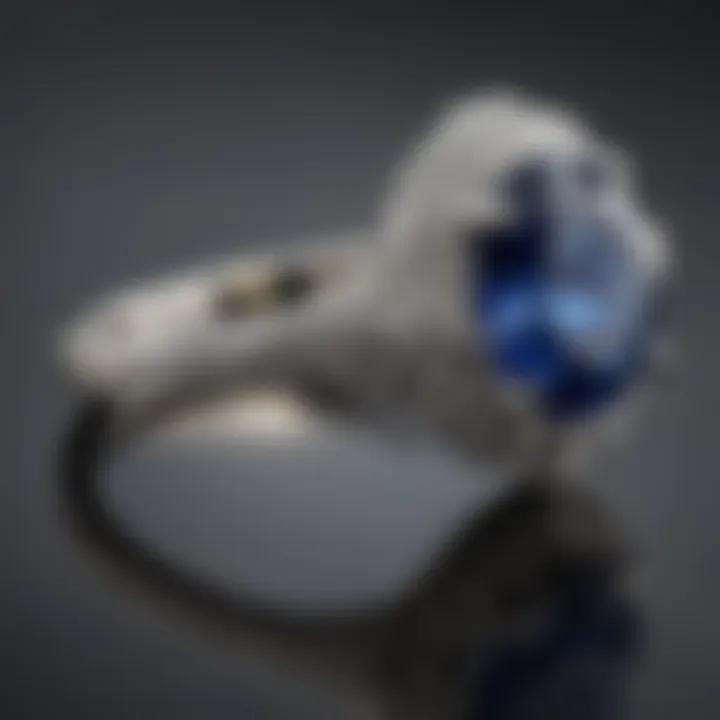 Sapphire engagement ring featuring a unique art deco setting