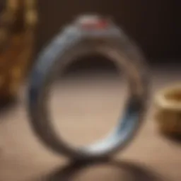 An intricately designed wedding ring set in a romantic setting.
