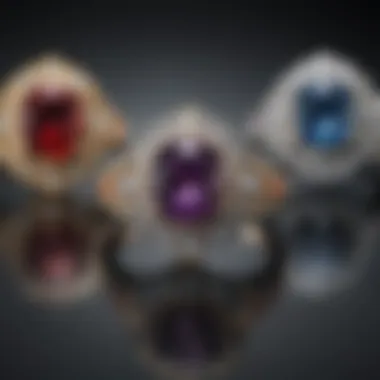 Diverse Gemstone Settings in Engagement Rings Different types of gemstone settings showcased on display.