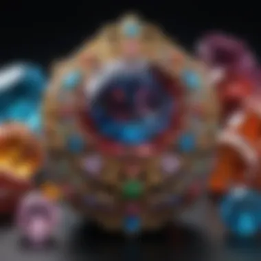 The Splendor of Colorful Gemstones An exquisite collection of colorful gemstones arranged elegantly on a velvet surface.