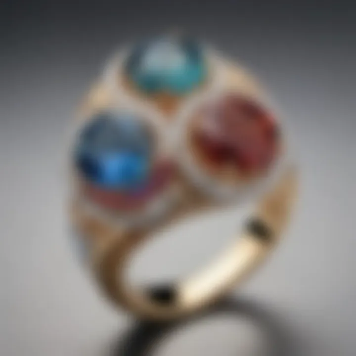 Different gemstone options for a two-carat ring presented artistically.