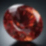 A close-up view of a garnet gemstone showcasing its deep red color and brilliance.