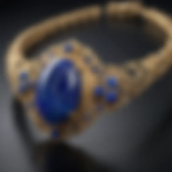 A close-up view of lapis lazuli jewelry, emphasizing its beauty and popularity in modern adornment.