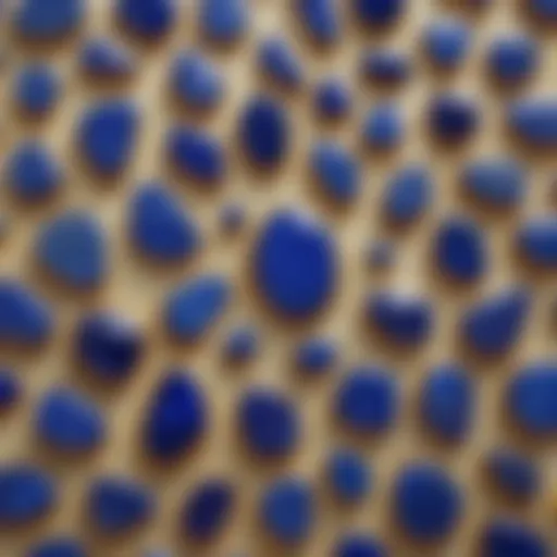 A stunning display of lapis lazuli stones showcasing their deep blue color and golden flecks.