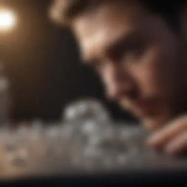 An expert evaluating a diamond with tools to assess its value