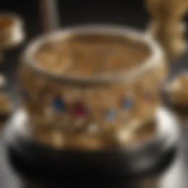 Close-up of gold jewelry pieces on a weighing scale