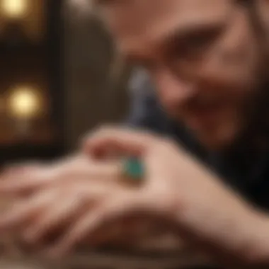 Expert Handling of Gemstone Rings Gemstone ring held by a jewelry expert