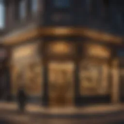 Elegant pawn shop exterior with gold accents