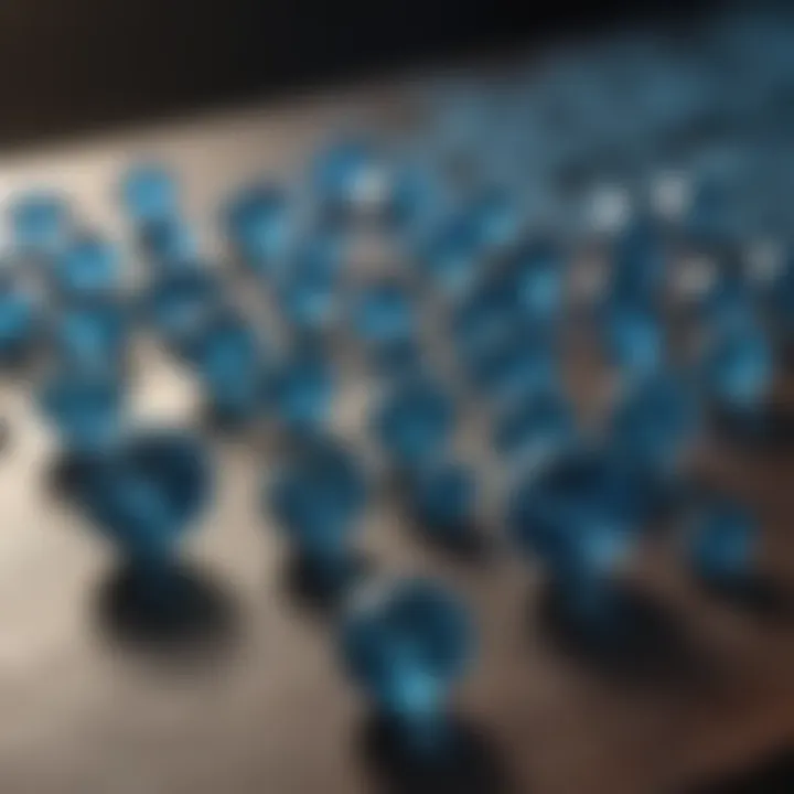 Elegant display of various blue diamonds in a luxury setting