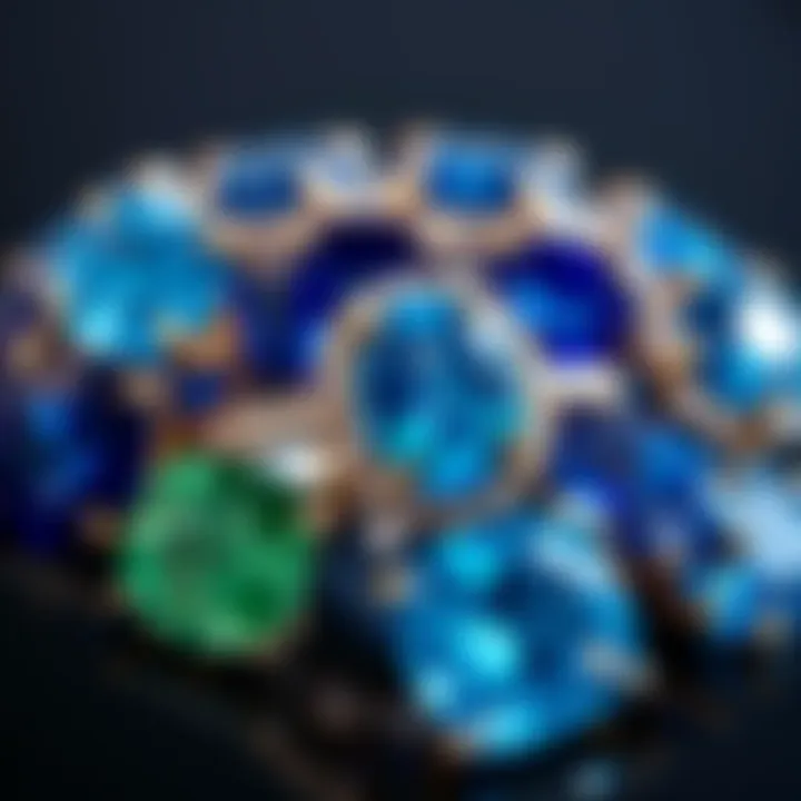 An arrangement of various blue sapphires demonstrating their color variations