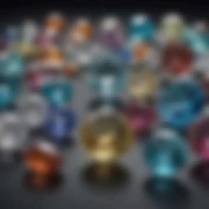 Detailed illustration of various gemstones emphasizing their carat sizes