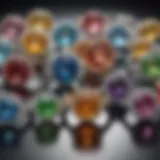 A vibrant display of various colored gemstones used in engagement rings, highlighting their unique hues.