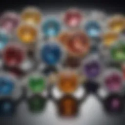 A vibrant display of various colored gemstones used in engagement rings, highlighting their unique hues.