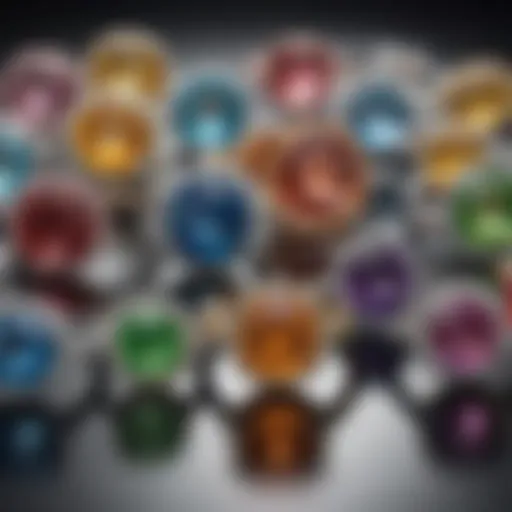 A vibrant display of various colored gemstones used in engagement rings, highlighting their unique hues.