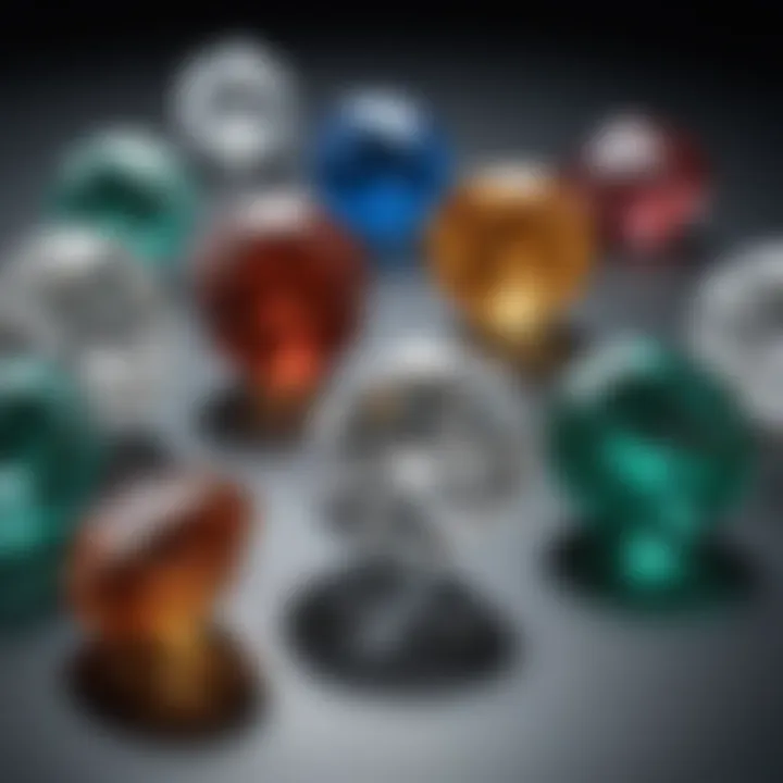 Comparison of various diamond cuts including round, princess, and emerald